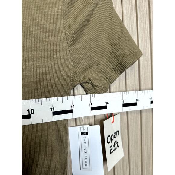 Open Edit Short Sleeve Ribbed Bodycon Dress Tan Women's Size XXS - Picture 7 of 7